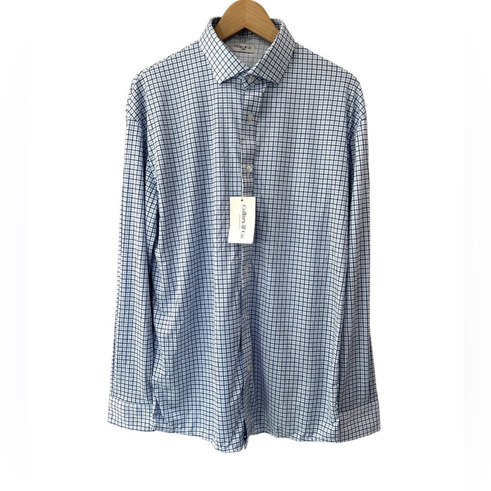 Collars & Co. Quattro flex dress shirt Semi-spread L blue white crisp collar NWT